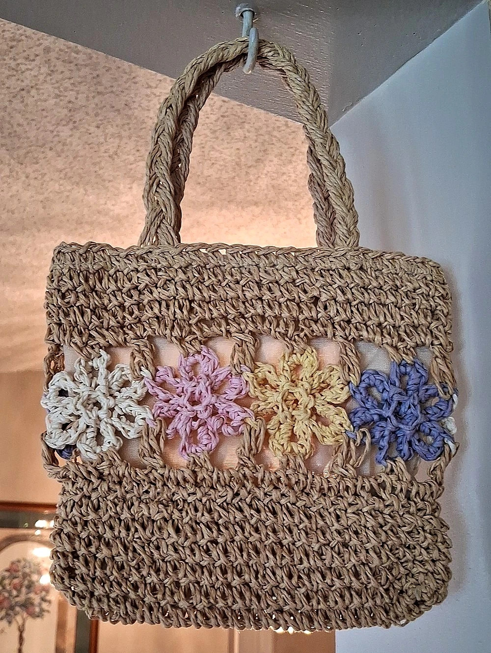 Floral Straw Bag Tote Brown & Multicolor. NW OT. Extra Small For Baby Girl.